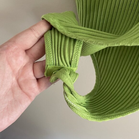 Zara Women S Green Ribbed Stretch Y2K Sleeveless Halter Neck Cutout Bodysuit NWT - Picture 11 of 16